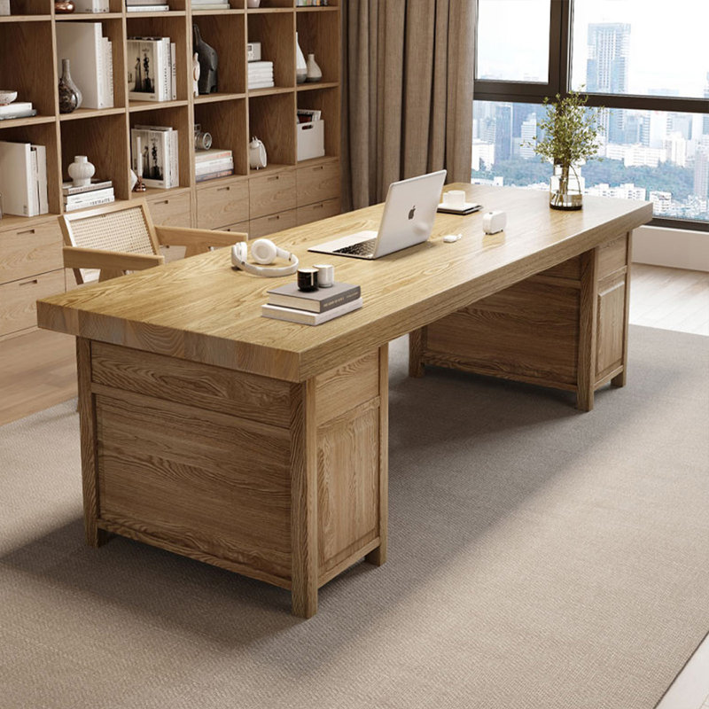 Bureaux rectangulaires en bois massif brun, 29.53" H x 78.74" W x 27.56" D