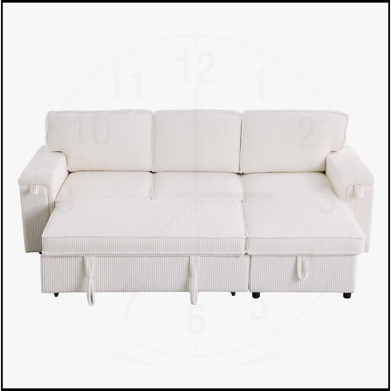 Comfortable Upholstery Sleeper Sectional Sofa with Storage Functionality, Beige