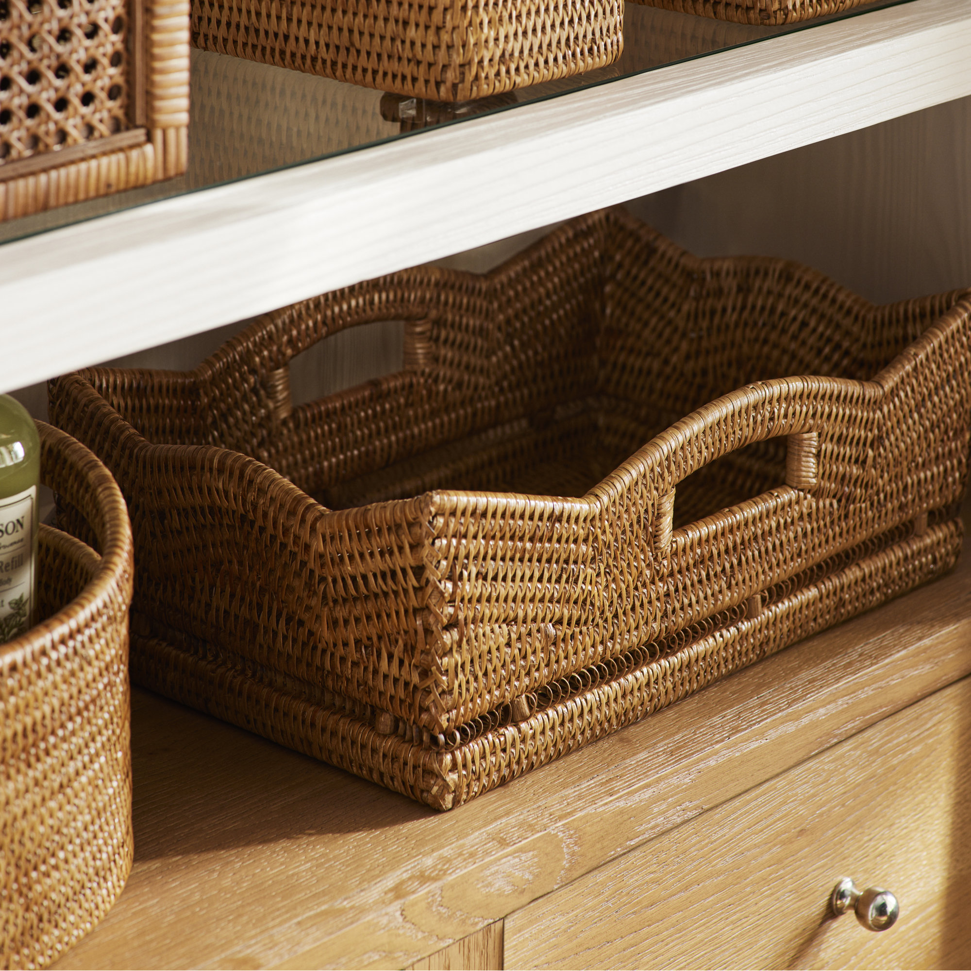 Landry Rattan Tray - Set of 1, 6" H x 20" W x 16" D, Honey Brown