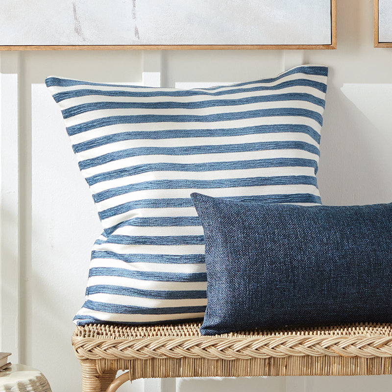 Striped Indoor/Outdoor Reversible Throw Pillow, Dark Blue, Square 24"
