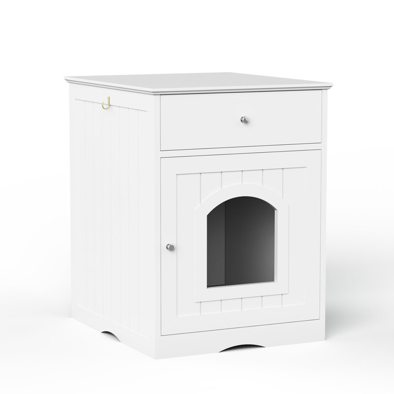 Enceinte en bois pour litière pour chat avec tiroir, Blanc
