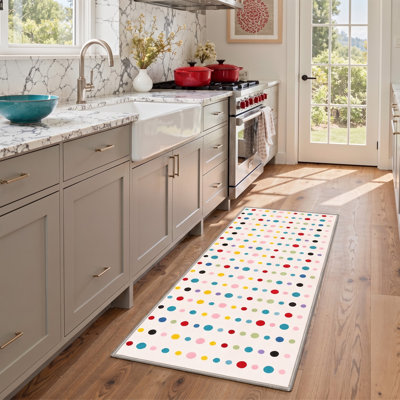 Tapis de couloir blanc / bleu lavable à la machine avec envers antidérapant