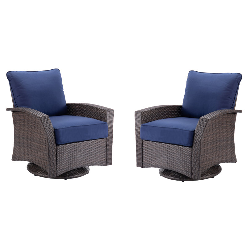 Ensemble de chaises longues pivotantes en rotin Kenshia, Bleu
