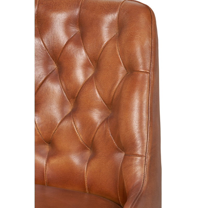 Camillo 49cm H Genuine Leather Upholstered Metal Upholstered Back Accent, Brown