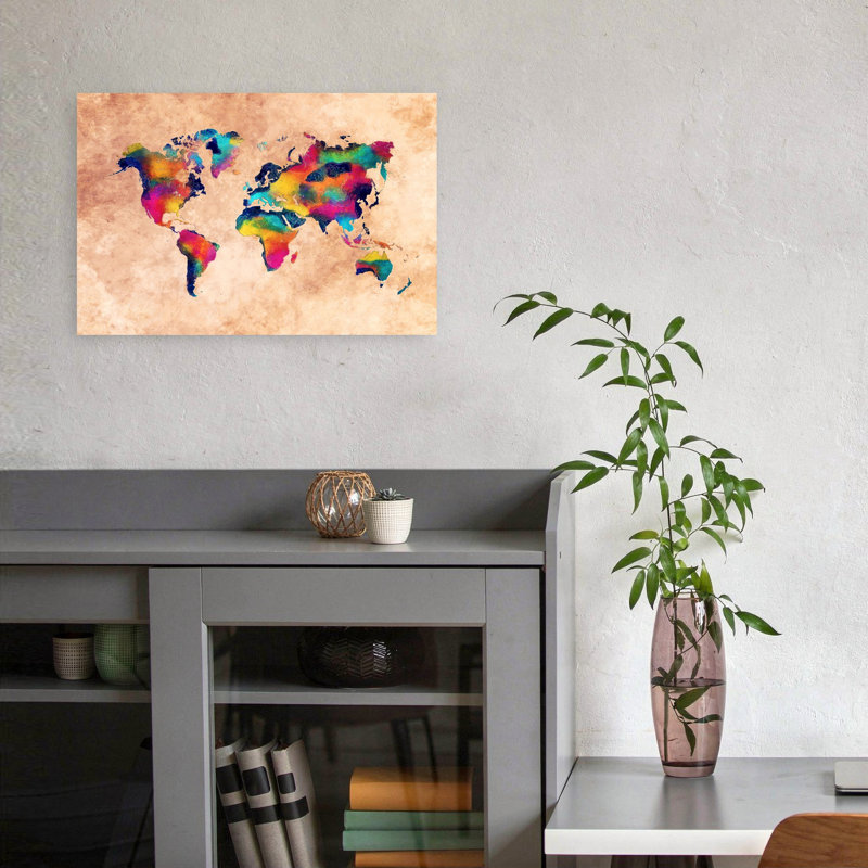 Carte du monde, art mural contemporain, H 12 po x l 18 po