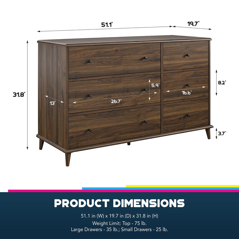 Captola 51.06'' W 6 - Drawer Dresser, Brown