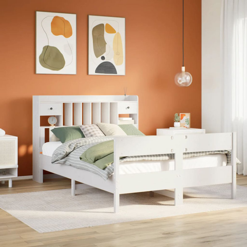 Abbiss Solid Wood Bed, 110cm H x 228.5cm W x 156cm D, White