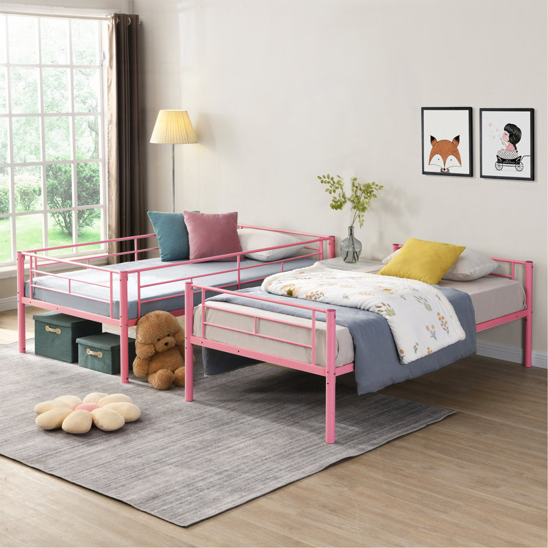 Lit superposé en métal rose sur simple