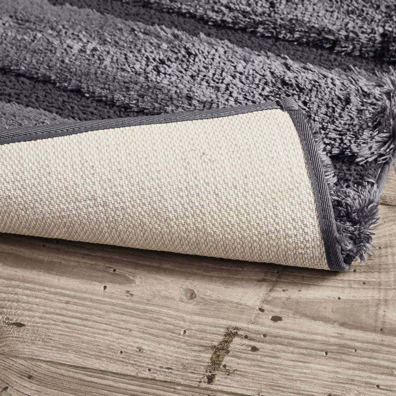 Tapis pour salle de bain, gris, 21 po x 34 po, 100% filé, rayé, décoloré, envers antidérapant, accessoire lavable à la machine gris, 21 po x 34 po