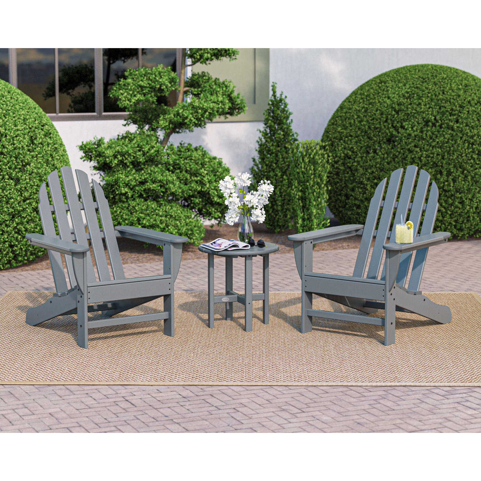 POLYWOOD® Classic Adirondack 2-Person Patio Seating Group, Slate Gray