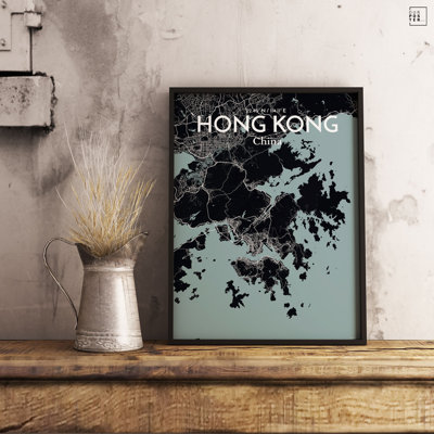 « hong kong city map », reproduction d’impression sur affiche en minuit
