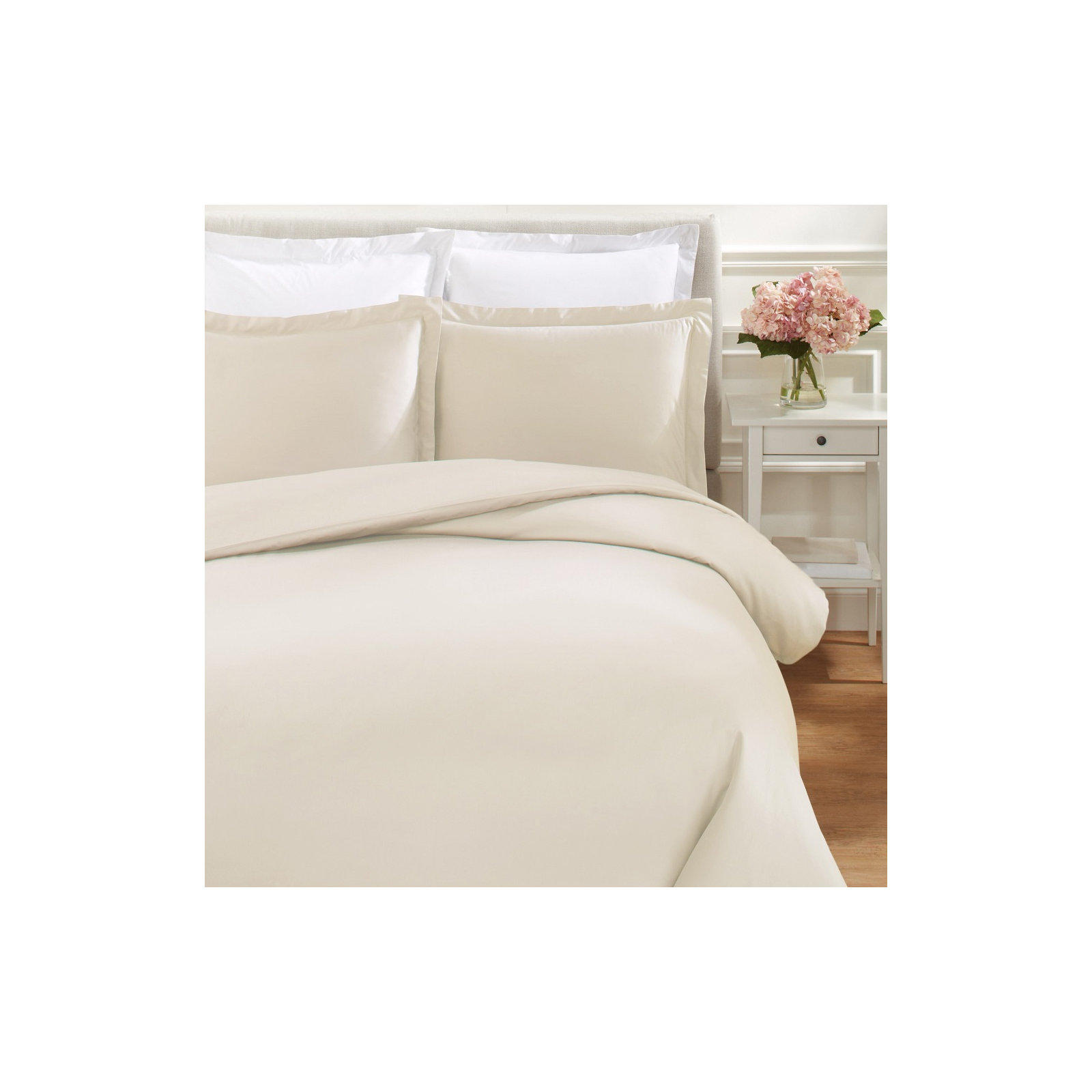 Austri Sateen Duvet Cover Set, Ivory, King Duvet Cover + 2 King Shams