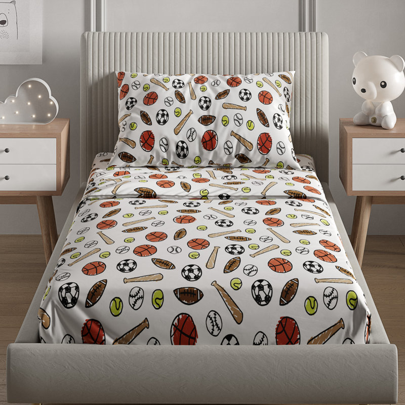 Twin Sports Print Deep Pocket Kids Microfiber Sheet Set