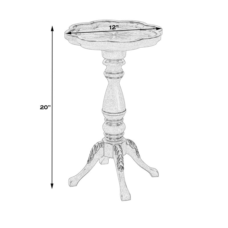 12" W End Table with Scalloped Tray Edge Top and Pedestal Base, Antique Beige