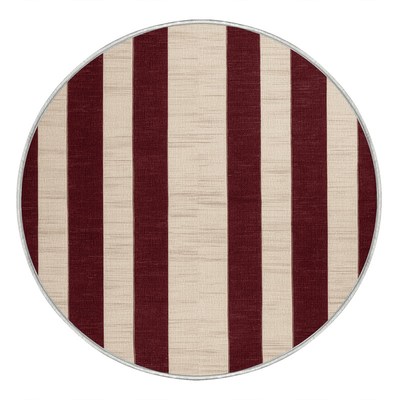 Machine Washable Checkered Beige Area Rug, Round 3'
