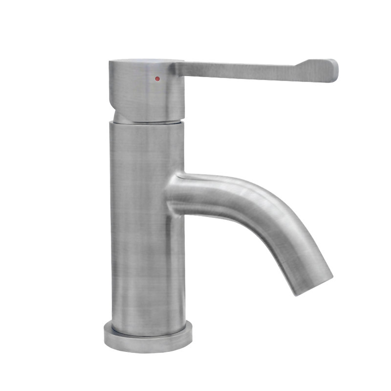Whitehaus Collection Stainless Steel Extended Single Lever Bathroom Faucet with Pop-up Drain, Brushed Stainless Steel