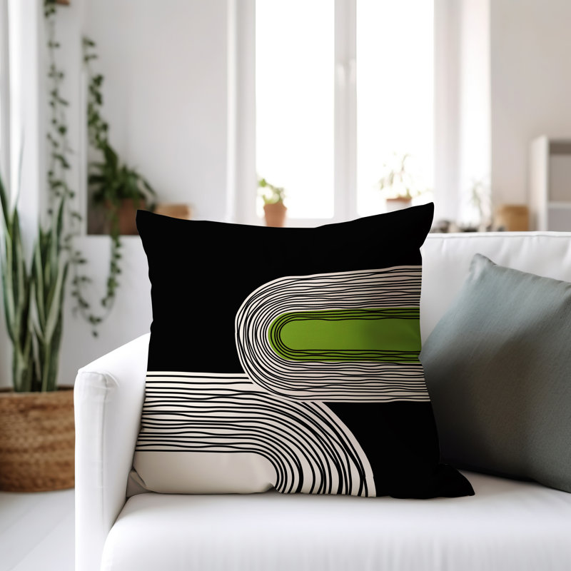 Coussin décoratif réversible intérieur / extérieur Cassie, H 19 po x l 19 po, Chartreuse / crème / noir