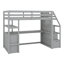 Lit mezzanine en bois de pin avec bureau, tablettes, escalier de rangement, deux tiroirs intégrés-1240347326