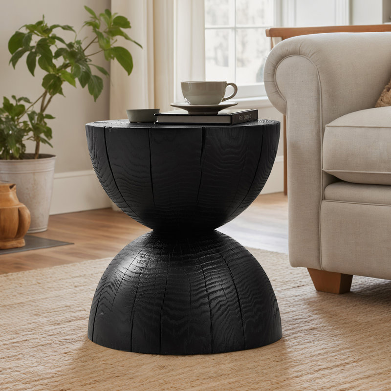 Solid Pine Wood End Table, Black