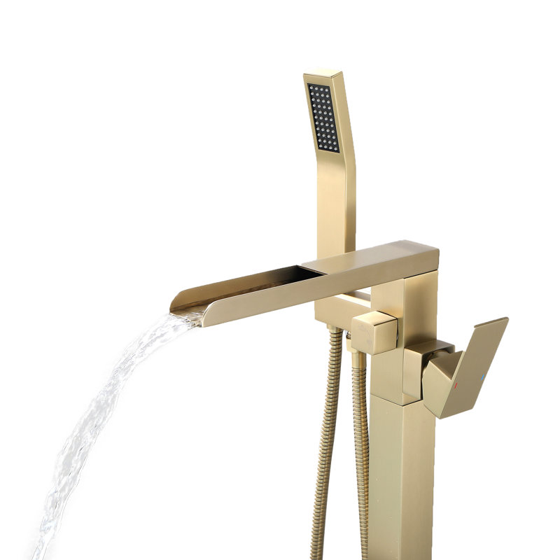 Gold Freestanding Floor Mount Tub Faucet with Hand Shower