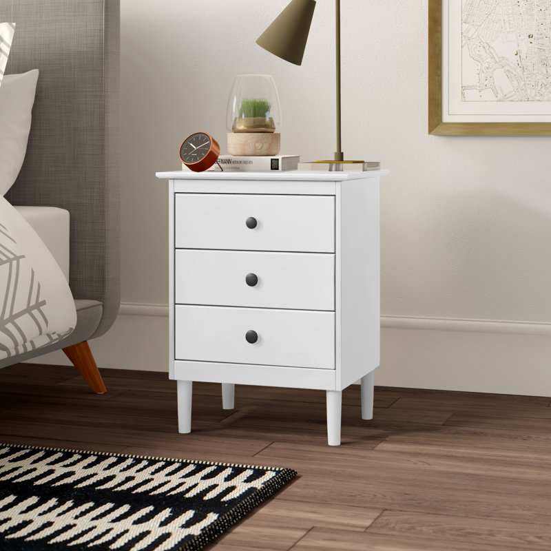 Haney 3-Drawer Solid Wood Nightstand, White
