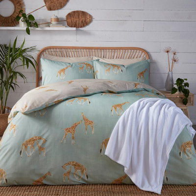 Milo Giraffe Teal/Yellow 12TC Reversible Modern & Contemporary Duvet Cover Set
