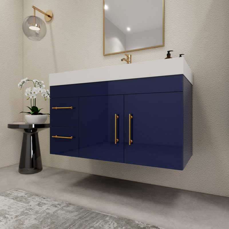 41.9" Wall-Mounted Single Bathroom Vanity Set, Night Blue