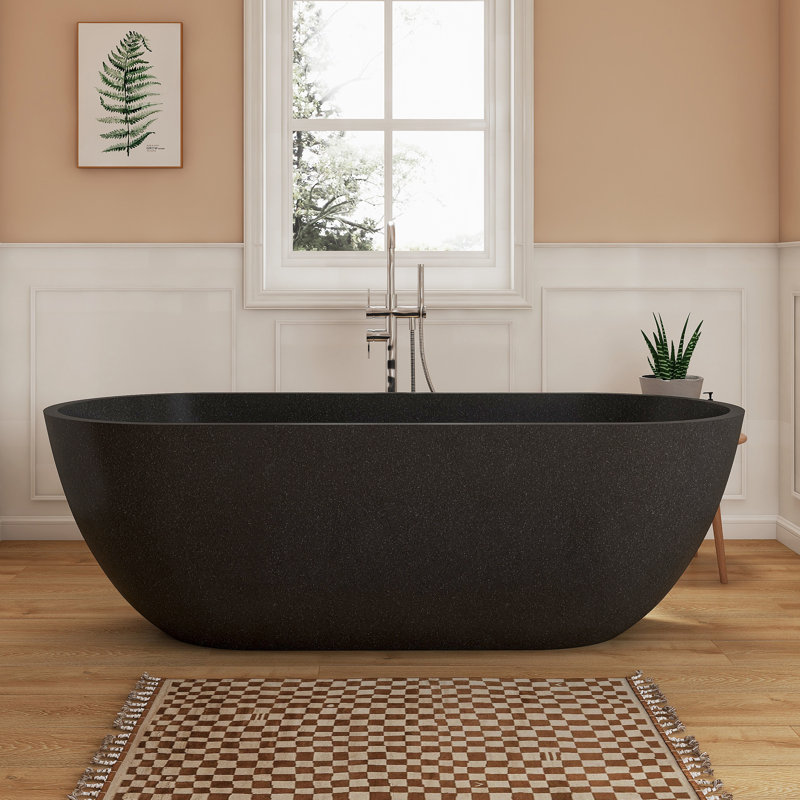 Baignoire de trempage autoportante en béton à surface solide 69 po Fslefay Terrazzo