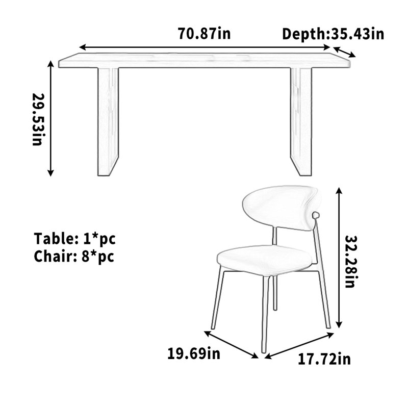 Mease, 7 pièces : table, 6 chaises, H 29,53 po x l 70,87 po x P 35,43 po, Beige