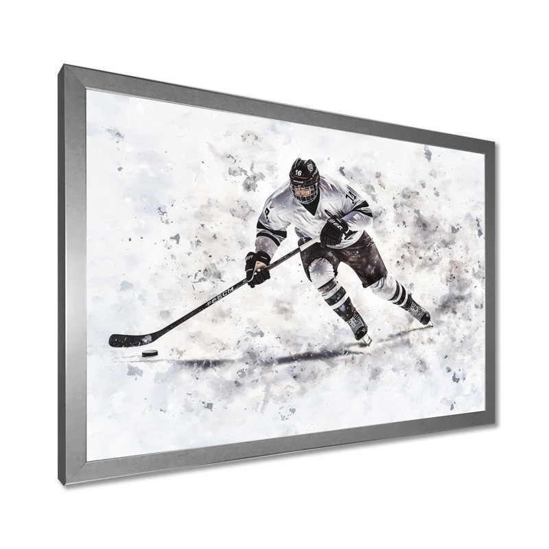 «Hockey Joueur Portrait In The Spotlight II», impression d'art mural de hockey sportif, Argent argent, H 16 po x l 32 po