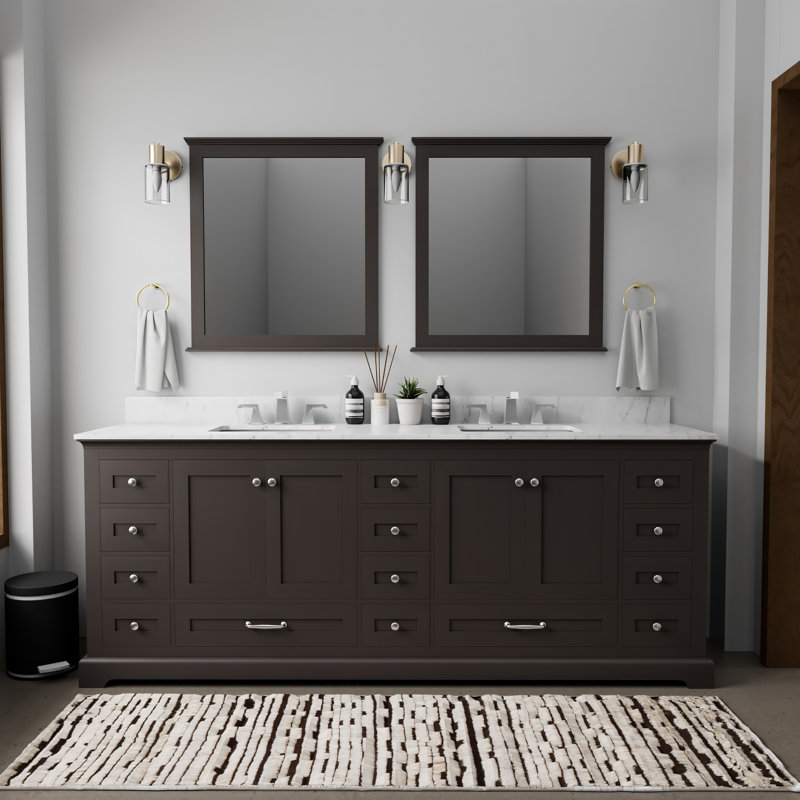 Ensemble de meuble-lavabo double 84 po Dukes, Espresso, Marbre de Carrare blanc