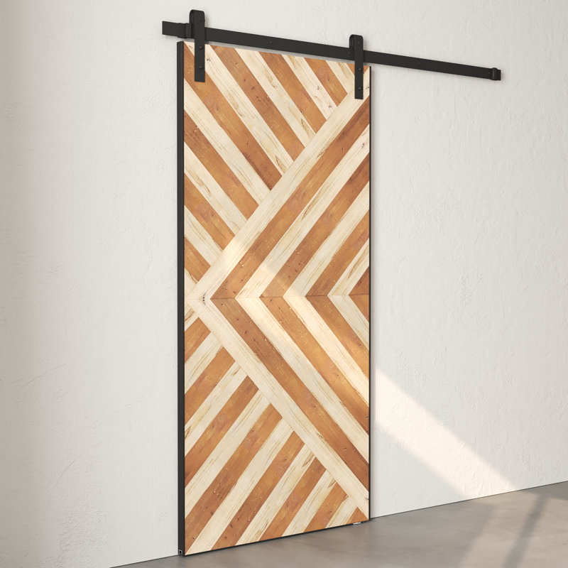 Porte de grange en bois massif Malibu teintée avec trousse de quincaillerie d'installation, 42 po x 96 po, Enigma blanc