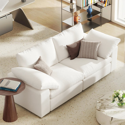 Causeuse de 81,1 po à assise profonde et nuage, canapé blanc confortable avec housses amovibles lavables