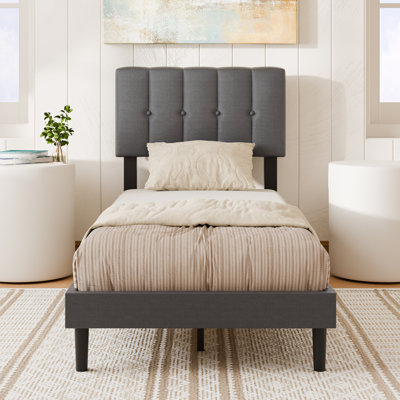 Upholstered Bed Frame with Adjustable Headboard