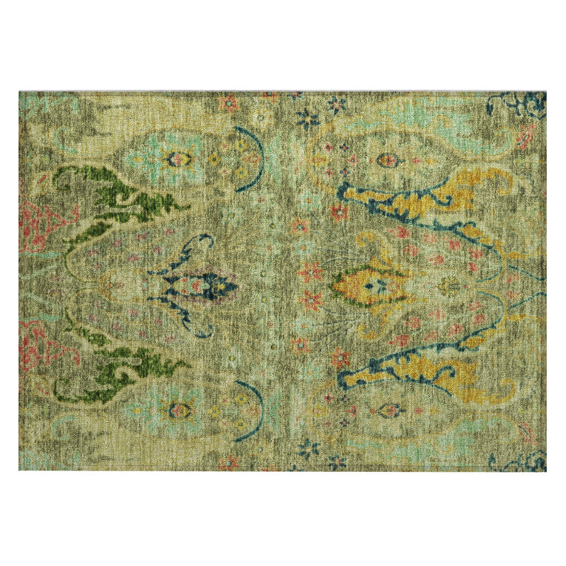 Machine Washable Indoor/Outdoor Xhevrie Green Rug, Rectangle 1'8" x 2'6"