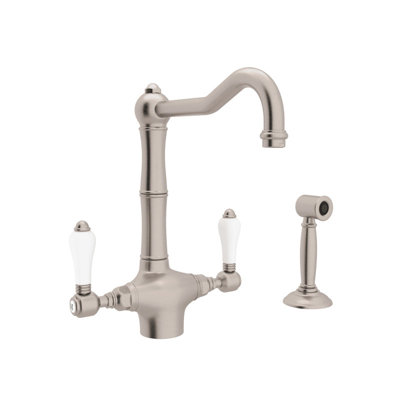 Acqui Two Handle Kitchen Faucet With Side Spray, Satin Nickel