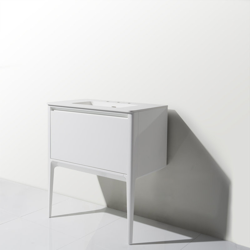 Luxe 30.4'' Single Bathroom Vanity with Solid Surface Top, White