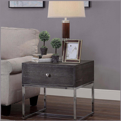 Grey Oak and Chrome Storage End Table
