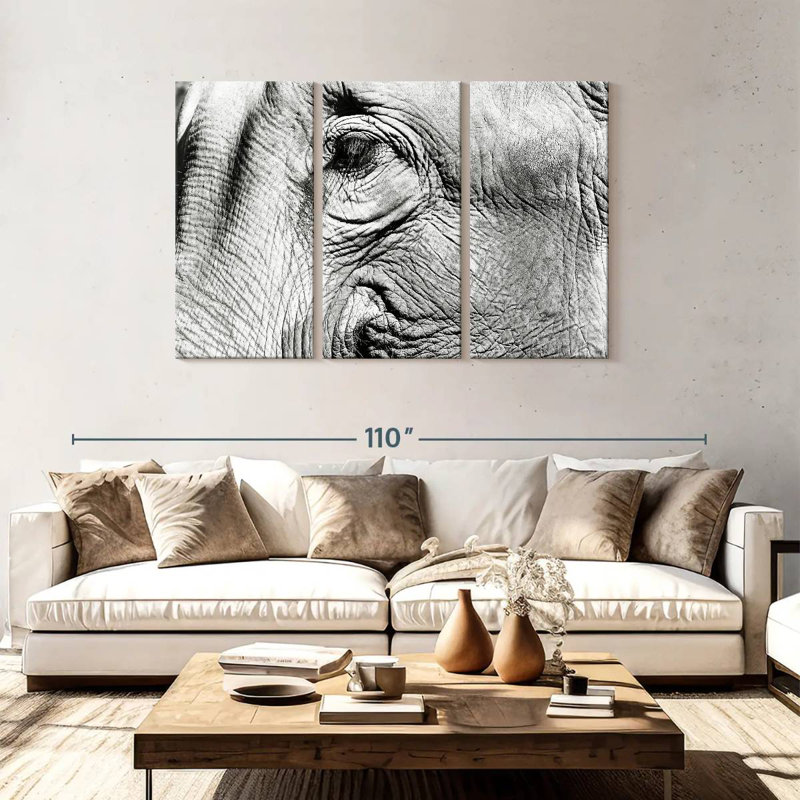 Elephant Close Up BW, 48" H x 74" W