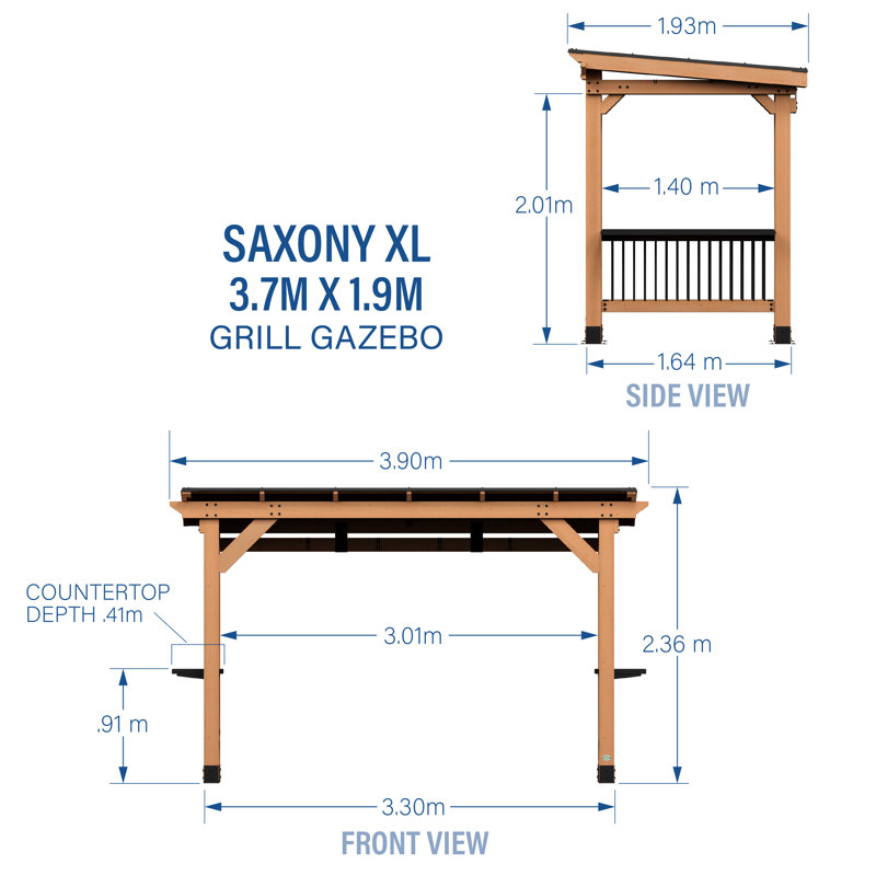 Backyard Discovery XL Saxony Cedar Wood Outdoor BBQ/Grill Gazebo 3.7m x 1.9m (12ft x 6ft)