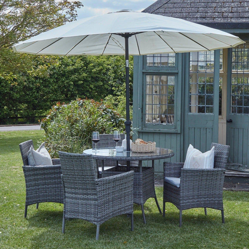 Dubose 8 Seater Rattan Round Garden Dining Set with Parasol, Grey
