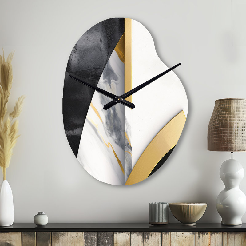 Formes de peinture en marbre - horloge murale moderne en forme unique, horloge murale dorée, Petit