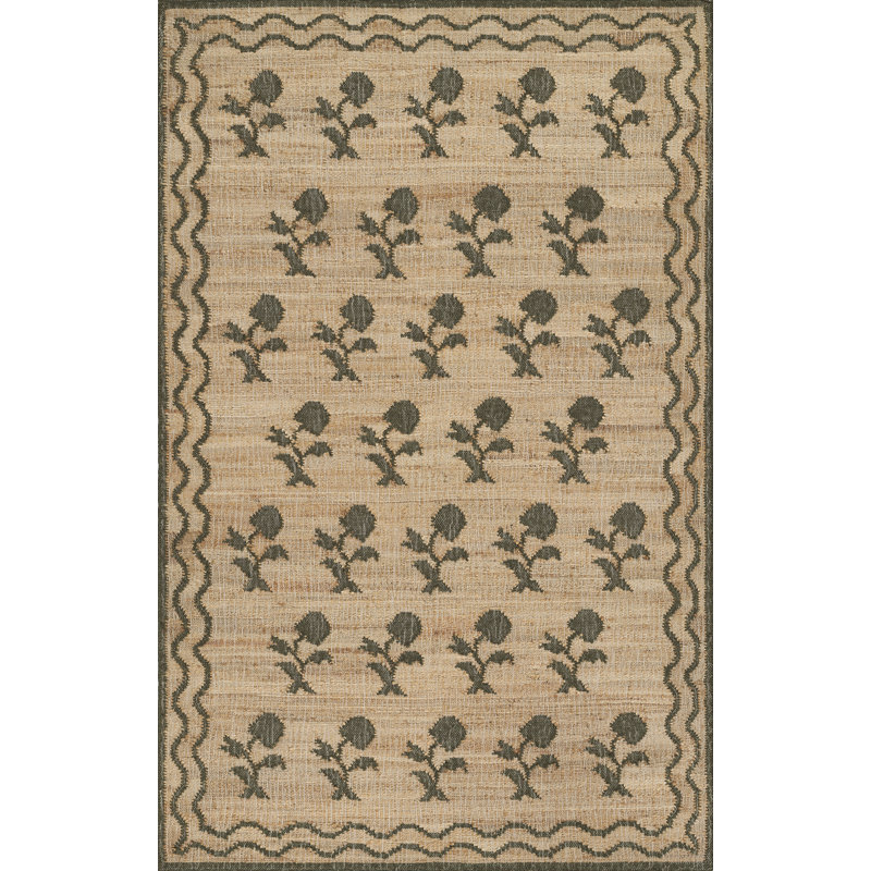 Erin Gates by Momeni Orchard Leaning Flower Jute and Wool Hand Woven Green Area Rug, Runner 2'3" x 8'