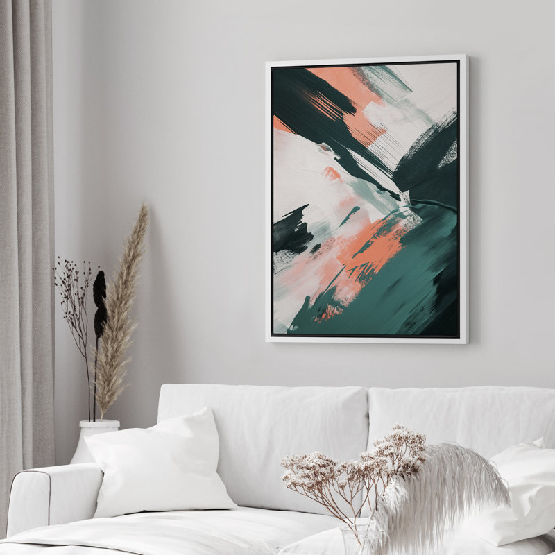 Impression sur toile encadrée de peinture abstraite orange verte, Blanc, H 36 po x l 24 po