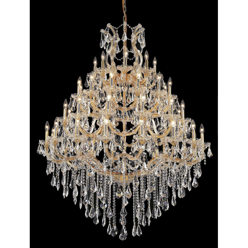Lustre à niveaux 49 lumières style bougie Stockard, Or / cristal (transparent) / coupe royale