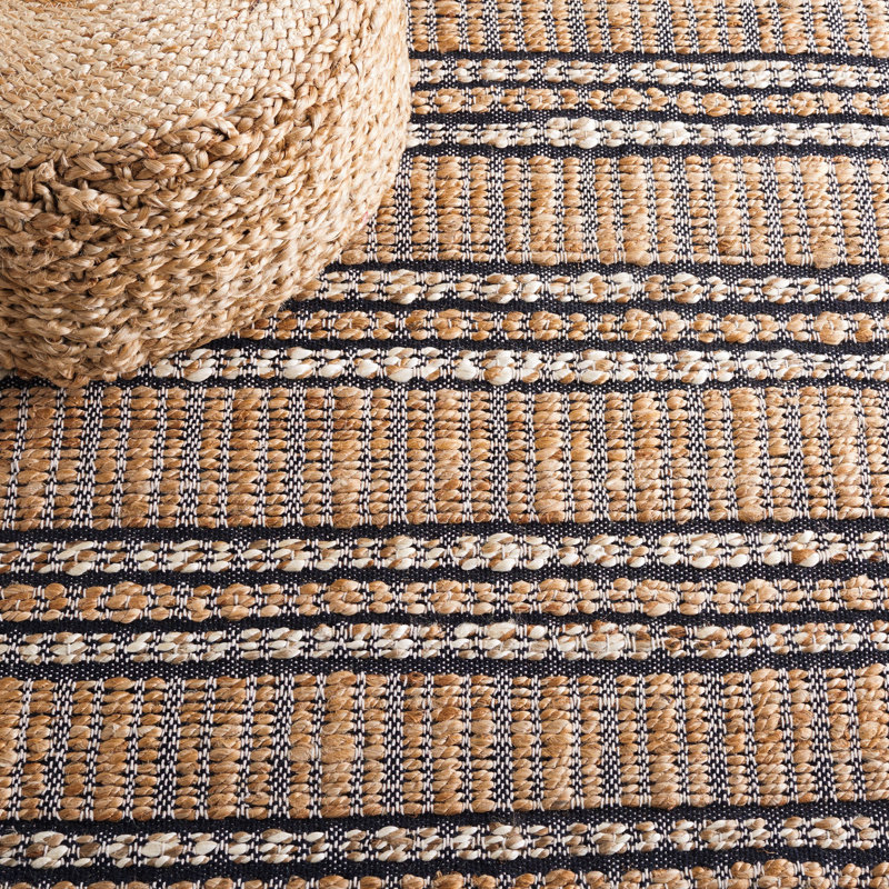Zakai Natural Fiber Flat Weave Jute/Cotton Geometric Rug in Navy/Natural, Rectangle 8' x 10'