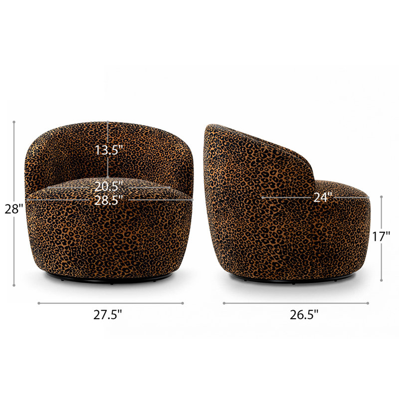 Fauteuil d'appoint tonneau rembourré à imprimé léopard de 72,4 cm de large