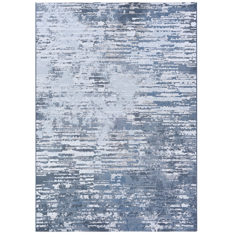 Driggers Abstract Grey Opal White Performance Area Rug, Rectangle 6'6" x 9'6"