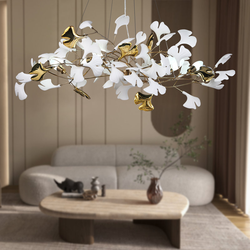 Ceramic Ginkgo Leaves Chandelier Lighting, D47", 21" H x 39" W x 39" D