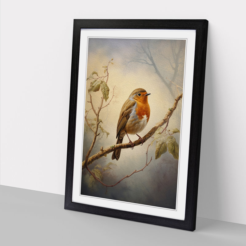 Robin Bird Tachisme Framed Print, Black Framed, 46cm H x 34cm W x 2cm D